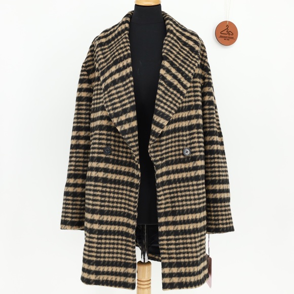AVEC LES FILLES HOUNDSTOOTH PLAID OVERSIZED PEACOAT - Picture 5 of 13